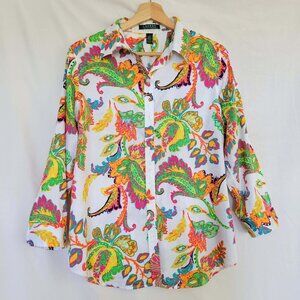 Lauren Ralph Lauren Women’s Size L 100% Cotton Paisley Button Down Shirt